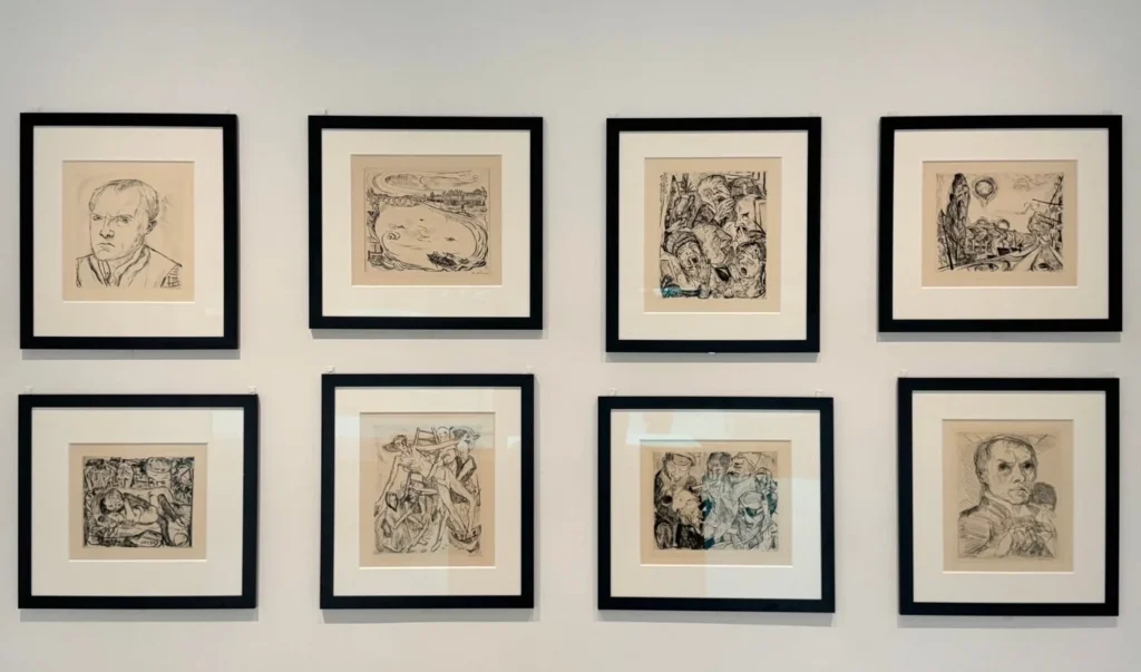 Allestimento della mostra Munch. La rivoluzione espressionista al Centro Culturale Candiani di Mestre: serie di opere di Max Beckmann realizzate a puntasecca su carta giapponese